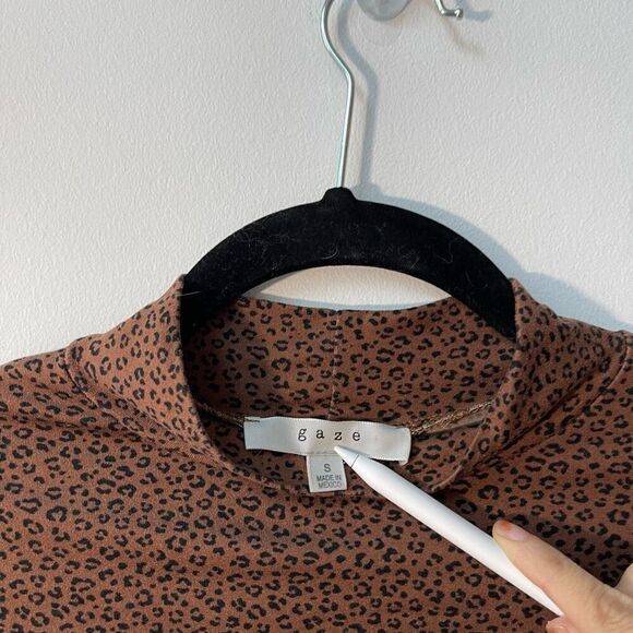 Gaze Women's Brown Leopard Print Long Sleeve Bodysuit Size Small - Picture 2 of 7